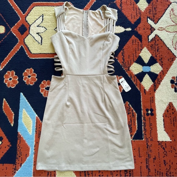 Bodycon Sexy Cutout Dress, Medium in Beige - Picture 1 of 3